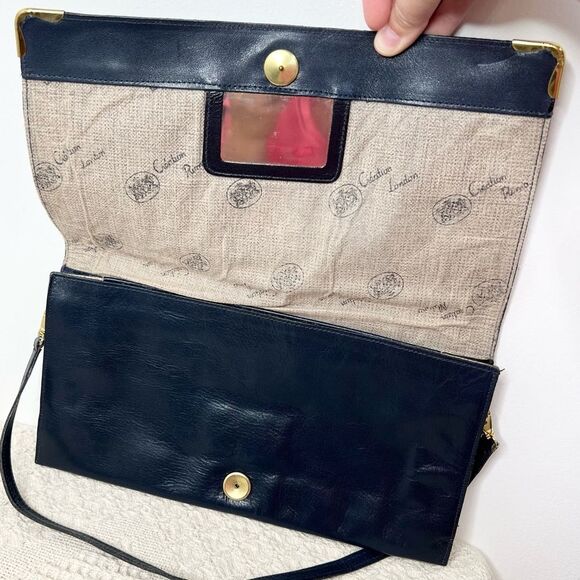 Vintage Petrocelli Milan Navy Leather Convertible Clutch Purse Bag - Picture 10 of 11